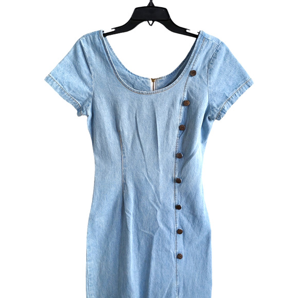 Vintage 80's/90's Denim Cotton Button Detail Midi Dress Size 5 - Picture 3 of 5